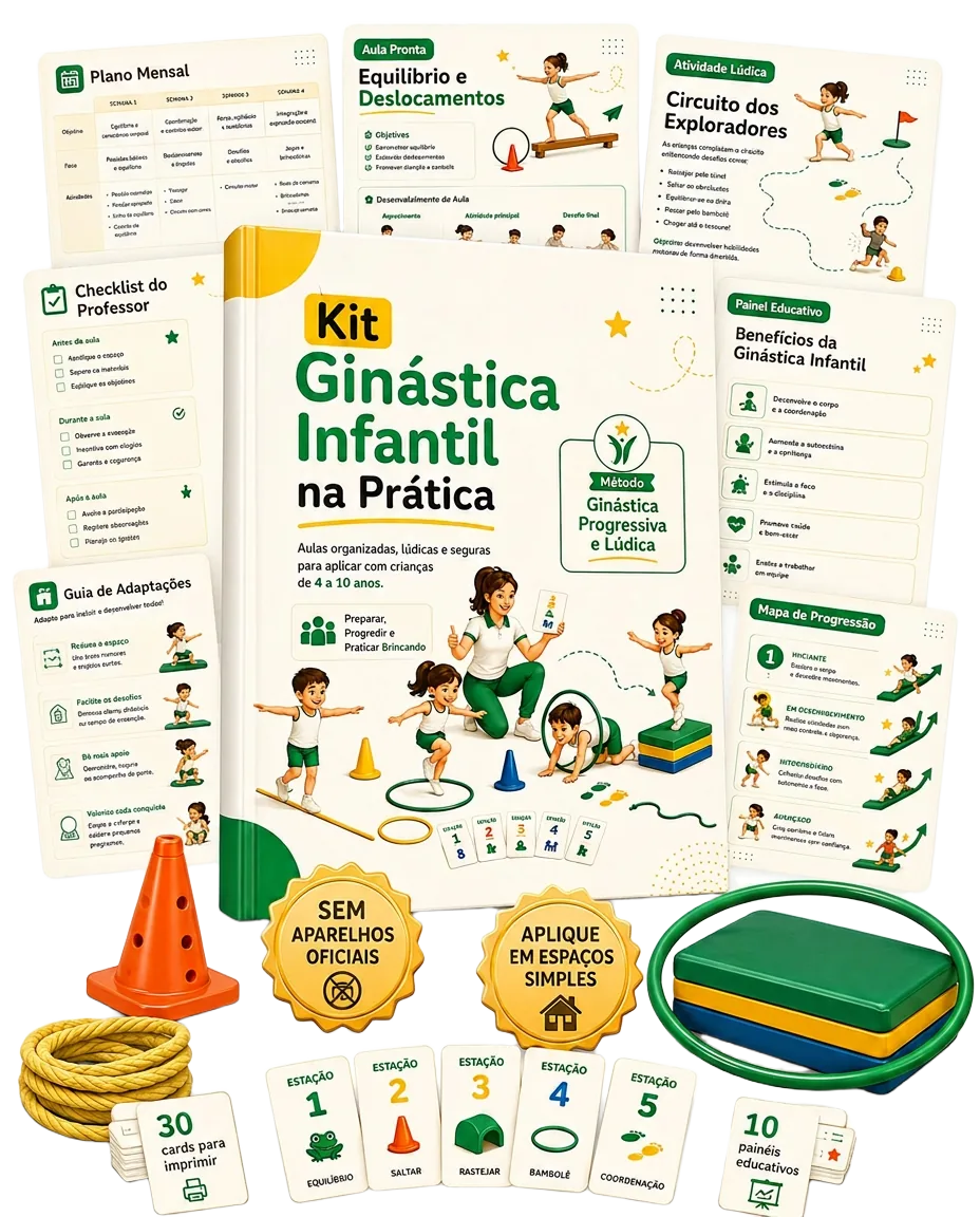 Kit Ginástica Infantil na Prática — aulas, atividades, cards e painéis